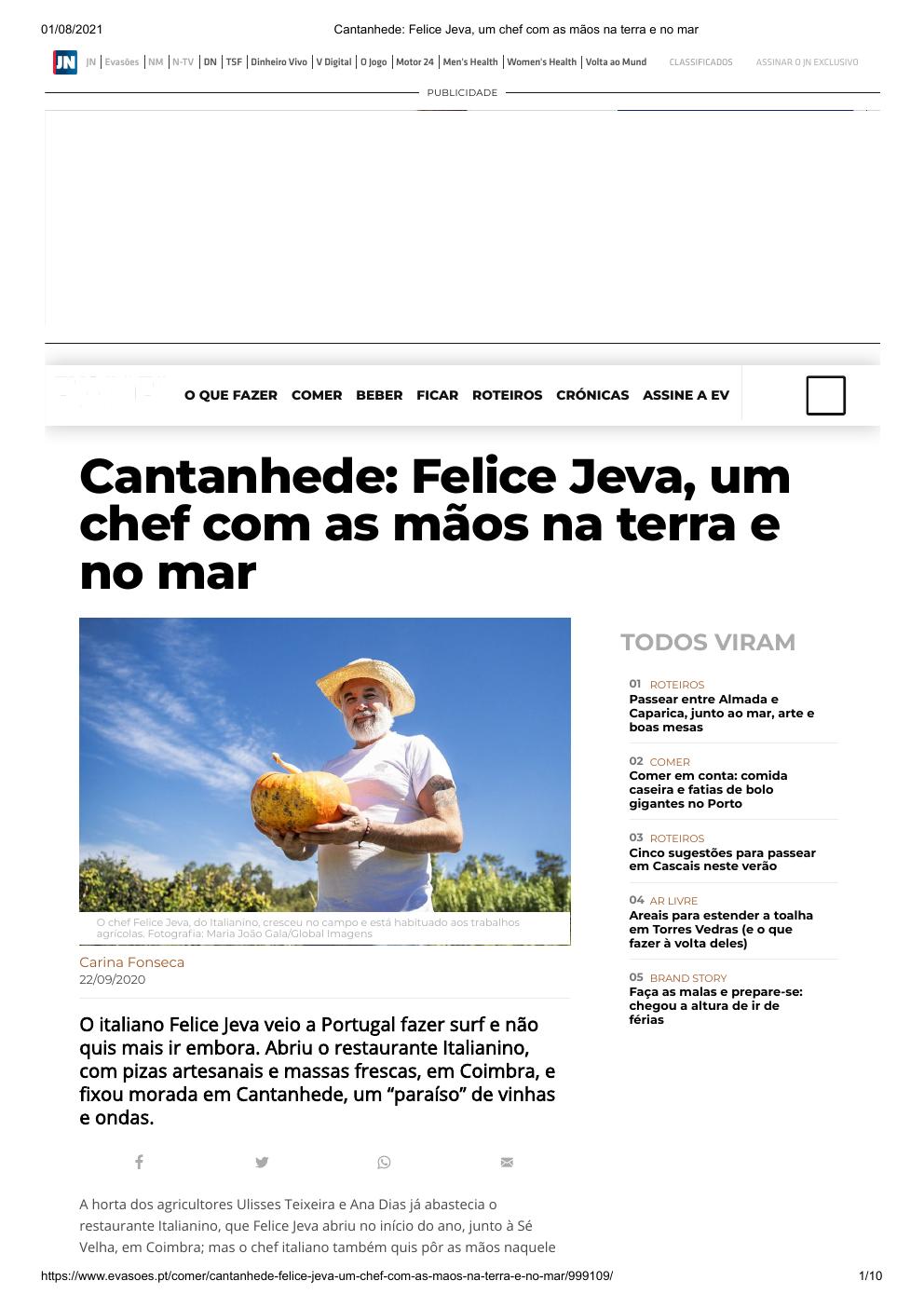 Evas&otilde;es - Felice Jeva, um chef com as m&atilde;os na terra e no mar